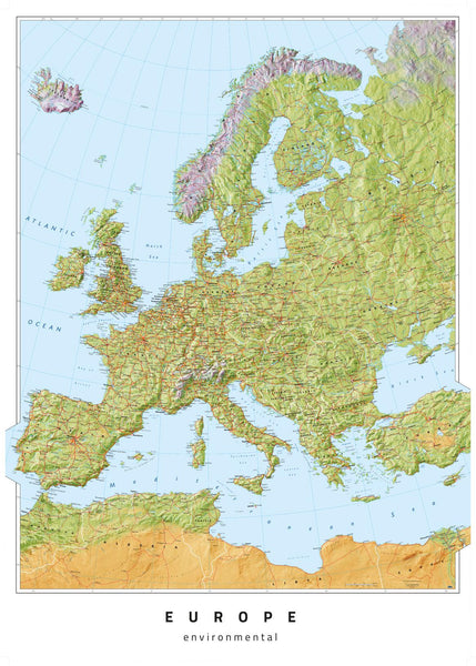 Europe Oxford Cartographers Environmental 594 x 841mm Wall Map