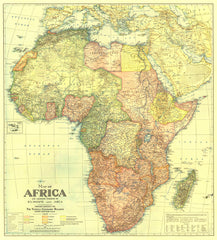 Africa Wall Map with Portions of Europe and Asia - Published 1922 by National Geographic