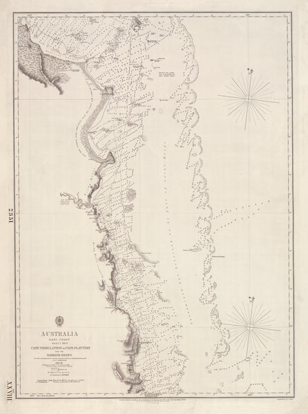 Australia — East Coast, Cape Tribulation to Cape Flattery & the Barrier Reefs (1843–48) wall map | Mapworld