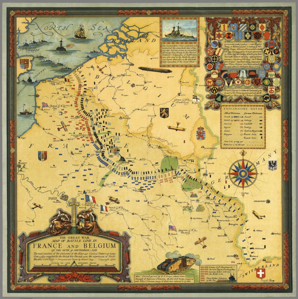 Great War Map of Battle Lines in France & Belgium 1918