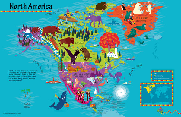 Children's North America Wall Map – Collins | Mapworld