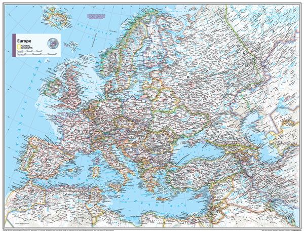 Europe Political Atlas of the World, 11th Edition, National Geographic Wall Map