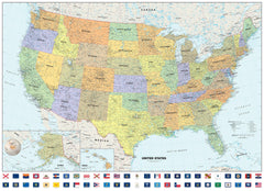 Classic USA Wall Map with Flags Wall Map 1270 x 921mm
