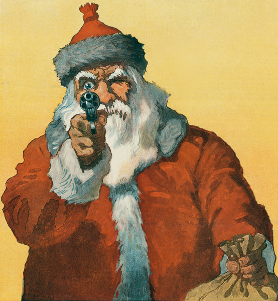 "Hands up!" Photomechanical Print Showing a Santa Claus Pointing a Handgun (1912) by Will Crawford
