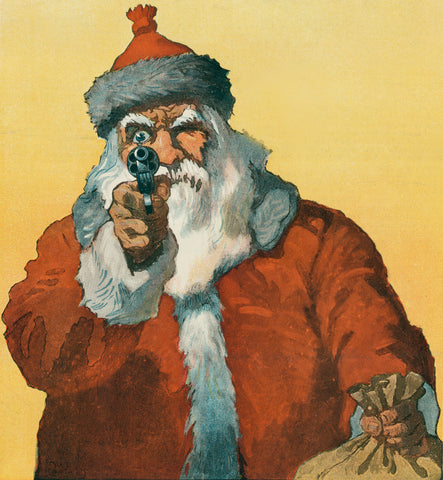 "Hands up!" Photomechanical Print Showing a Santa Claus Pointing a Handgun (1912) by Will Crawford