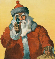 "Hands up!" Photomechanical Print Showing a Santa Claus Pointing a Handgun (1912) by Will Crawford