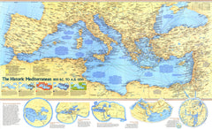 Historic Mediterranean Wall Map 800 BC to AD 1500 - Published 1982 by National Geographic