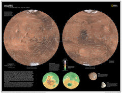 Map of Mars with detailed features and labels on a black background