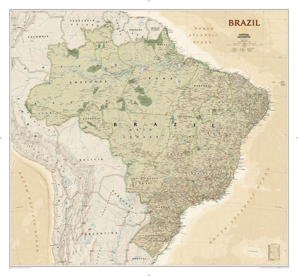 Brazil Executive National Geographic 1040 x 965mm Wall Map