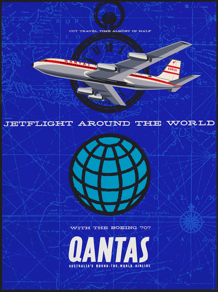 TRAVEL POSTER - Qantas Jetflight Around the World