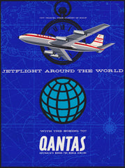 TRAVEL POSTER - Qantas Jetflight Around the World