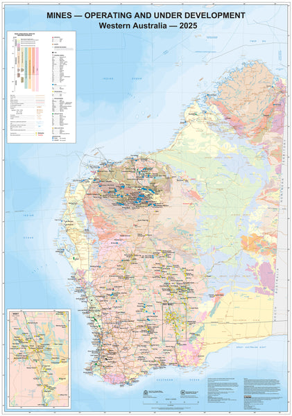 WA Operating and Under Development Mines 2025 700 x 1000mm Wall Map
