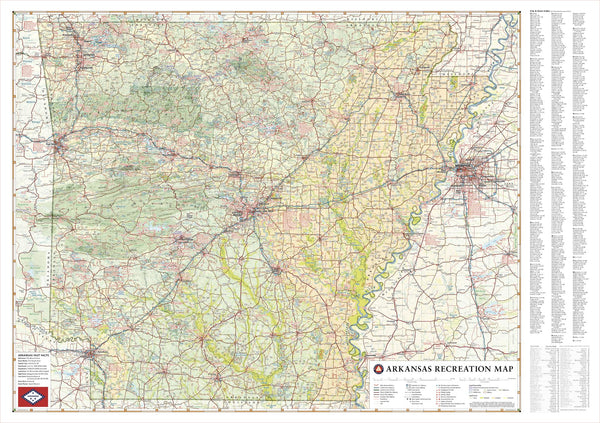 Arkansas Recreation 1016 x 717mm Wall Map