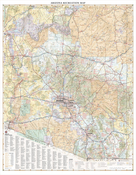 Arizona Recreation 711 x 948mm Wall Map
