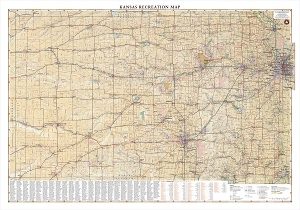 Kansas Recreation 1016 x 711mm Wall Map