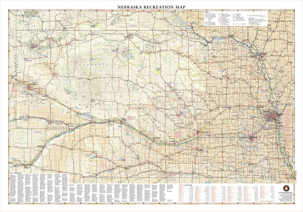 Nebraska Recreation 1016 x 711mm Wall Map
