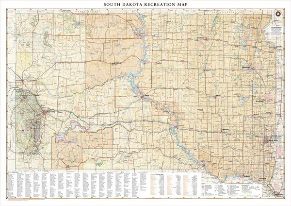 South Dakota Recreation 972 x 686mm Wall Map