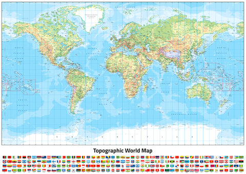 World Topographic (Miller projection) 841 x 594mm Wall Map