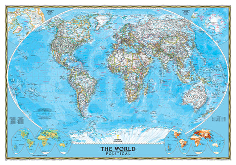 World map with political boundaries on a blue background