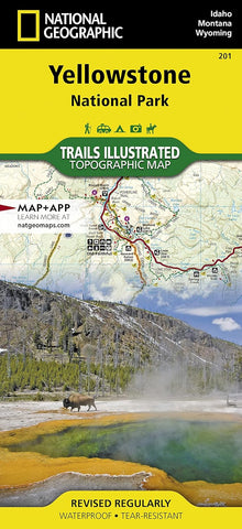 National Geographic Trails Illustrated map of Yellowstone National Park with topographic details.