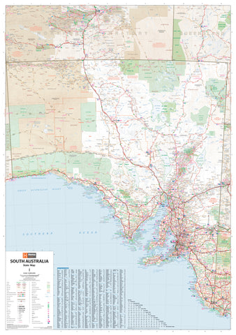 A wall map of South Australia, printed on canvas with various shades depicting different terrains and regions.