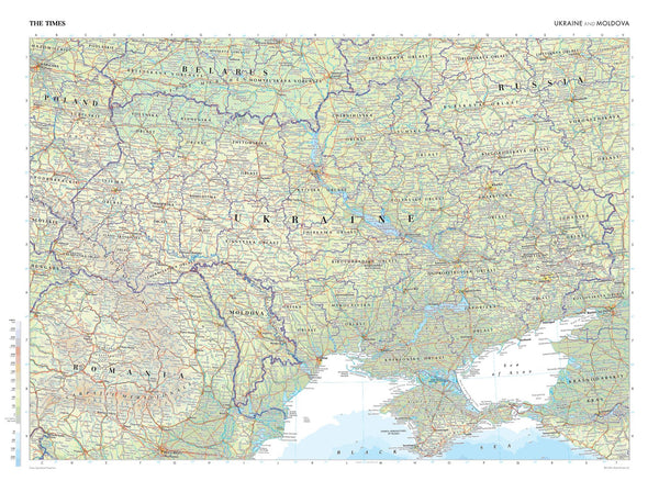 Ukraine & Moldova Times Wall Map 924 x 675mm