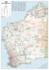 A detailed wall map of Western Australia, showcasing various towns, cities, and roads, printed on matte canvas.