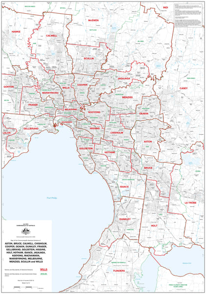 Victoria Federal Electoral Divisions and Local Government Areas Map - Melbourne & Area