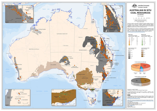 Australian In Situ Coal Resources Wall Map 2012
