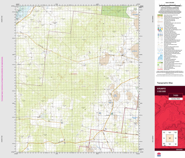 Arumpo 7430 Topographic Map 1:100k