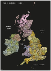 Graphic Map of the UK with Black Background in Canvas