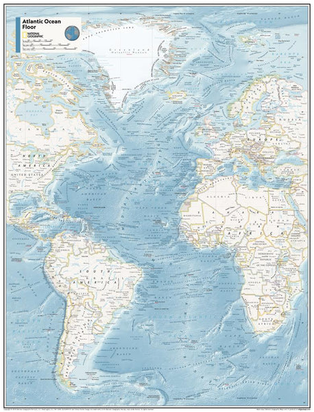 Atlantic Ocean Floor Atlas of the World, 11th Edition, National Geographic Wall Map