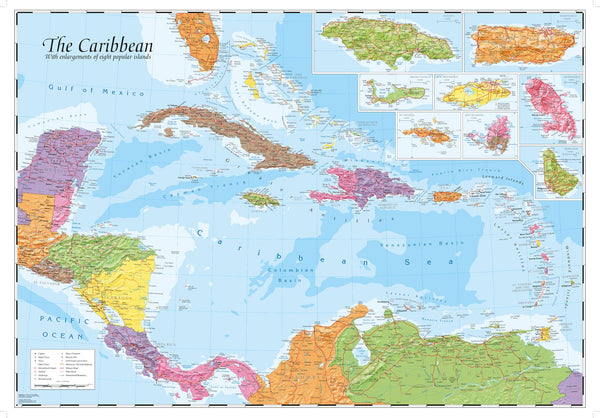 Caribbean & Main Islands by Oxford Cartographers 1000 x 690mm Wall Map