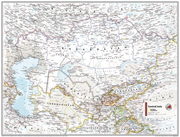 Central Asia Atlas of the World, 11th Edition, National Geographic Wall Map
