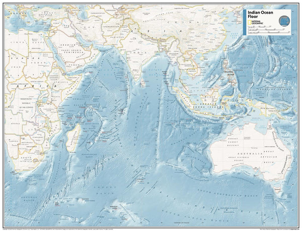 Indian Ocean Floor Atlas of the World, 11th Edition, National Geographic Wall Map