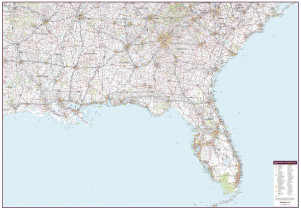 Southeastern United States Wall Map 1325 x 928mm
