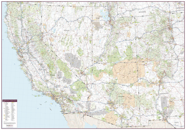 Southwestern United States Wall Map 1325 x 928mm