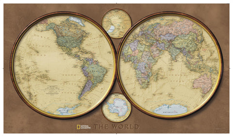World Hemispheres by National Geographic 1086 x 622mm Wall Map
