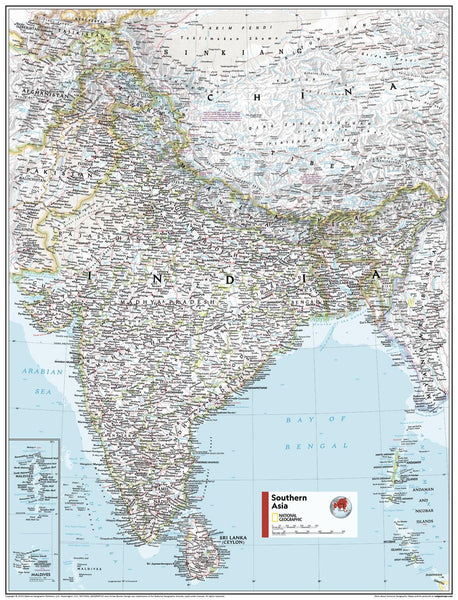 Southern Asia Atlas of the World, 11th Edition, National Geographic Wall Map