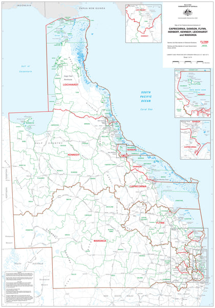 Queensland Electoral Divisions and Local Government Areas Map - Townsville & Area