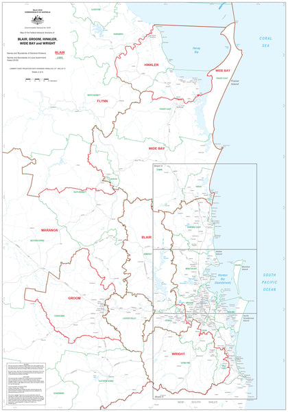 Queensland Electoral Divisions and Local Government Areas Map - Wide Bay & Area