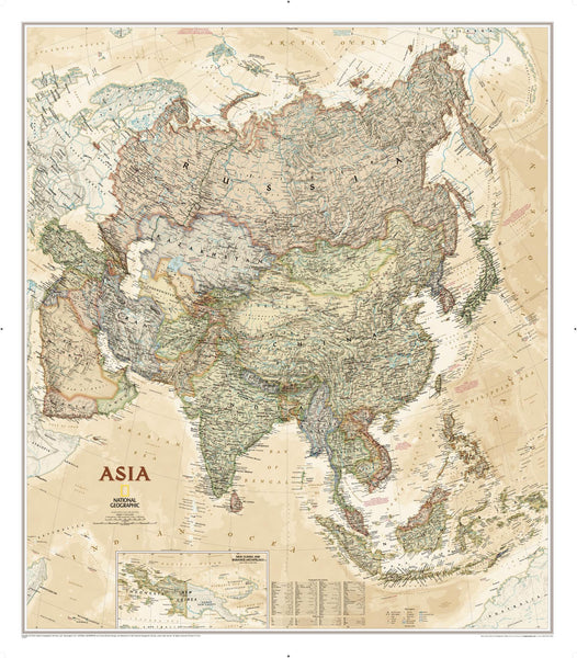 Asia Executive Antique Style National Geographic 845 x 965mm Wall Map