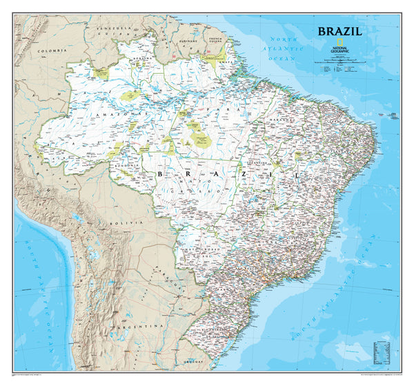 Brazil National Geographic 1040 x 965mm Wall Map
