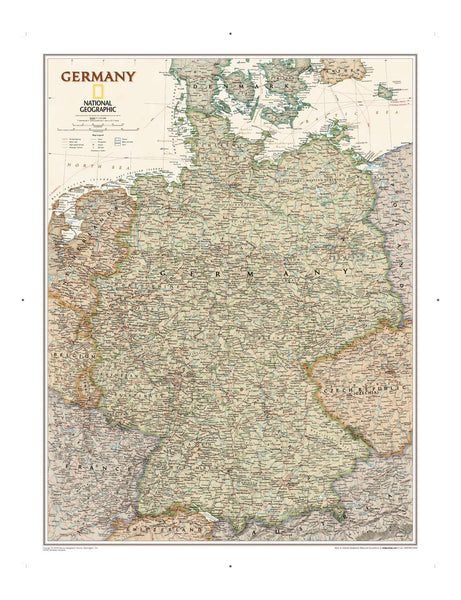 Germany Executive Antique Style National Geographic 768 x 597mm Wall Map