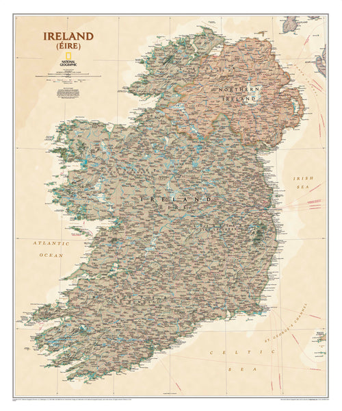 Ireland Executive Antique Style National Geographic 914 x 762mm Wall Map