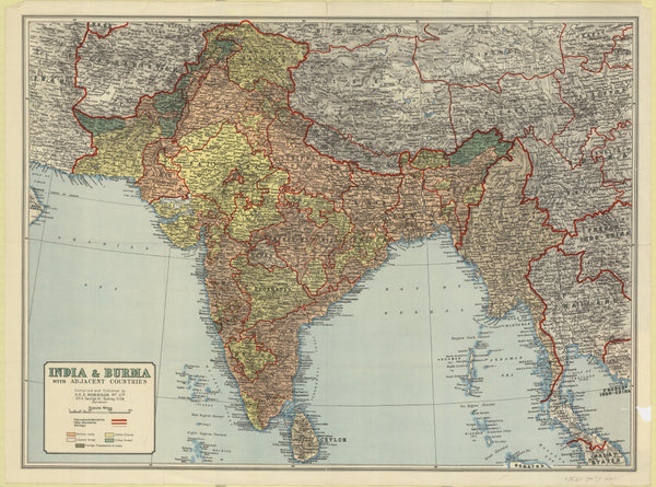 India & Burma Historic Wall Map 1943 by H.E.C Robinson 950 x 710mm