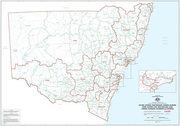 New South Wales Electoral Divisions and Local Government Areas Map - Riverina & Area