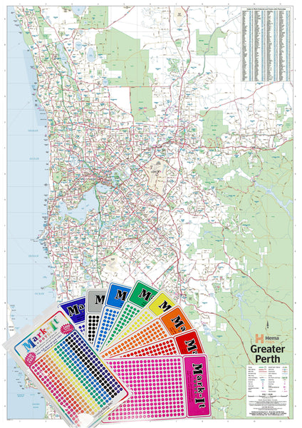 Perth & Region Hema 1000 x 1430mm Supermap Laminated Wall Map with Free Map Dots