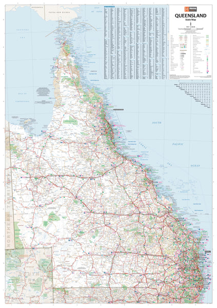 Queensland Hema 700 x 1000mm State Laminated Wall Map with Hang Rails