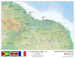 Guyana, Surinam & French GuianaWall Map 559 x 432mm